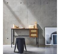Sweeek - Wood And Cane Desk Retro Natural 55X110X76 Cm