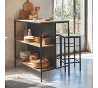 Sweeek - Wood And Metal High Table With 2 Stools Loft + Lars Natural 100X60X95 Cm