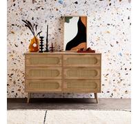 Sweeek - Wood And Rounded Cane Chest Of Drawers 6 Drawers Eva Natural 120X39X79 Cm