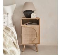 sweeek Wood & Rounded Cane Rattan Bedside Table in Light Brown sweeek Light Brown