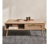 Sweeek - Wood And Rounded Cane Rattan Coffee Table Eva Natural 110X59X39 Cm