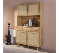 sweeek Wood & Cane Buffet With 4 Doors & 3 Drawers 110 Cm in Light Brown sweeek Light Brown