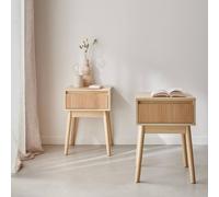 Sweeek - Wood Decor 1 Drawer Bedside Table (Set Of 2) Linear Natural 39X39X55.4 Cm