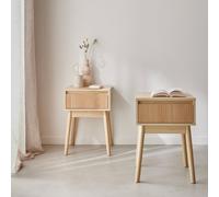 Sweeek - Wood Decor 1 Drawer Bedside Table (Set Of 2) Linear Natural 39X39X55.4 Cm