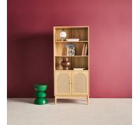 Sweeek - Wood Decor And Cane Bookshelf 4 Levels 2 Doors Natural 80X40X178 Cm - Judith