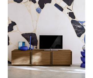 Sweeek - Wood Decor Tv Stand With 3 Walnut Doors 180Cm L 180 X D 43 X H 45Cm - Kuba