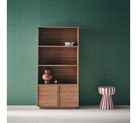 Sweeek - Wood Effect Bookshelf 2 Doors 5 Levels Walnut 80X35X160 Cm - Kuba