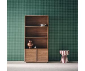 Sweeek - Wood Effect Bookshelf 2 Doors 5 Levels Walnut 80X35X160 Cm - Kuba