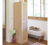 sweeek Wood effect & cane dressing cupboard, 1 door, 5 shelves in Beige sweeek Beige