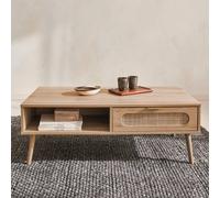 Sweeek - Wood And Rounded Cane Rattan Coffee Table Eva Natural 110X59X39 Cm