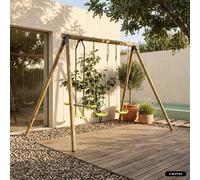 sweeek Wooden swing set with 2 swings & 1 double seat glider in Green swe reen