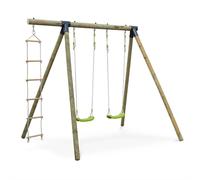 sweeek Wooden swing set with two swings & a climbing rope ladder in Green swe reen