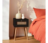 Sweeek - Woven Rattan Bedside Table With Drawer Boheme Black 39X39X55.4 Cm