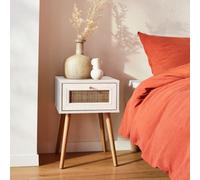 Sweeek - Woven Rattan Bedside Table With Drawer Boheme Blanc Cassé 39X39X55.4 Cm