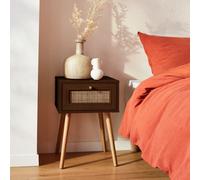 Sweeek - Woven Rattan Bedside Table With Drawer Boheme Dark Wood Colour 39X39X55.4 Cm