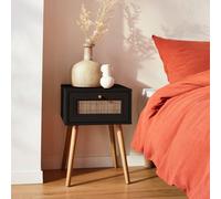 Sweeek - Woven Rattan Bedside Table With Drawer Boheme Black 39X39X55.4 Cm