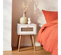 Sweeek - Woven Rattan Bedside Table With Drawer Boheme Blanc Cassé 39X39X55.4 Cm