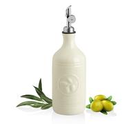 Sweejar 16 Oz Ceramic Olive Oil Dispenser Bottle, Oil Dispenser for Kitchen with Gravity Spout, Relief Opaque Container for Evoo, Avocado, Vinegar, Soy Sauce, 1 Pack(Beige, Silver Spout)