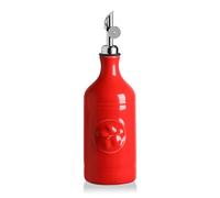 Sweejar 16 Oz Ceramic Olive Oil Dispenser Bottle, Oil Dispenser for Kitchen with Gravity Spout, Relief Opaque Container for Evoo, Avocado, Vinegar, Soy Sauce, 1 Pack(Red, Silver Spout)