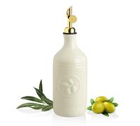 Sweejar 16 Oz Ceramic Olive Oil Dispenser Bottle, Oil Dispenser for Kitchen with Gravity Spout, Relief Opaque Container for Evoo, Avocado, Vinegar, Soy Sauce, 1 Pack(Beige, Gold Spout)