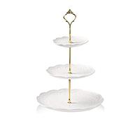 Sweejar 3 Tier Ceramic Cake Stand Wedding, Dessert Cupcake Stand for Tea Party Serving Platter(Rose White)