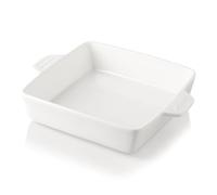 Sweejar Ceramic Baking Dish, 9 x 9 Cake Baking Pan for Brownie, Porcelain Square Bakeware with Double Handle for Casserole, Lasagna, Family Dinner (White)