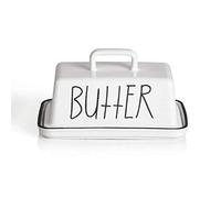 Sweejar Ceramic Butter Dish with Handle Lid 18cm Porcelain Large Butter Container with Lid Perfect for East/West Butter (White)