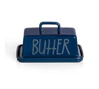 Sweejar Ceramic Butter Dish with Handle Lid, 7.3 Inch Porcelain Large Butter Keeper with Cover, Perfect for East/West Butter (Navy)