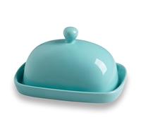 Sweejar Ceramic Butter Dish with Lid for Countertop,Porcelain Butter Keeper with Knob Handle,Butter Container for East/West Coast Butter, 7.3*4.1 inches (Turquoise)