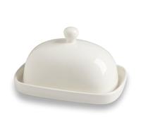 Sweejar Ceramic Butter Dish with Lid for Countertop,Porcelain Butter Keeper with Knob Handle,Butter Container for East/West Coast Butter, 7.3*4.1 inches (Beige)