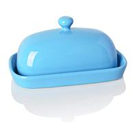 Sweejar Ceramic Butter Dish With Lid for Countertop - Porcelain Keeper With Knob Handle for East/West Coast Butter, 7.1*3.7 Inches (Steel Blue)