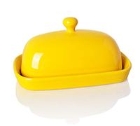 Sweejar Ceramic Butter Dish with Lid, Porcelain Butter Keeper, 7 inches (Yellow)