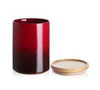 SWEEJAR Ceramic Food Storage Jar, Stackable Kitchen Canisters, Containers with Airtight Seal Wooden Lid for Serving Ground Coffee, Tea, Sugar, Salt and More - 28 Fl Oz (Gradient Red)