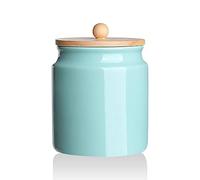 Sweejar Ceramic Kitchen Canisters, 28 FLOZ Porcelain Food Storage Jar with Airtight Seal Wooden Lid, Home Container Serving for Coffee Beans, Tea-leave, Sugar, Salt, Tool Bucket (Turquoise)
