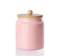 Sweejar Ceramic Kitchen Canisters, 28 FLOZ Porcelain Food Storage Jar with Airtight Seal Wooden Lid, Home Container Serving for Coffee Beans, Tea-leave, Sugar, Salt and More, Tool Bucket (Pink)
