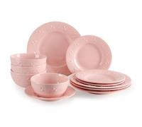 Sweejar Flower Plates and Bowls Set of 4, 12 Pieces Ceramic Dinnerware Sets | Porcelain Dish Sets for Kitchen, Housewaring, Scratch Resistant Dishes Set, Dishwasher and Microwave Safe, Pink Service for 4