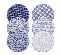 Sweejar Home 10.5 Inch Ceramic Dinner Plates Set, Large Porcelain Dessert Plates, Microwave & Dishwasher Safe Party Plates for Salad, Pasta, Meat Steak, Set of 6(Vintage Blue)