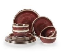 Sweejar Home 12 Pieces Ceramic Dinnerware Sets for 4, Gradient Glaze Plates and Bowls Set, Microwave & Dishwasher Safe, Stackable Dish Set, Scratch Resistant Dishware Sets, Red
