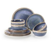 Sweejar Home 12 Pieces Ceramic Dinnerware Sets for 4, Gradient Glaze Plates and Bowls Set, Microwave & Dishwasher Safe, Stackable Dish Set, Scratch Resistant Dishware Sets, Purple
