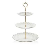 Sweejar Home 3 Tier Ceramic Cake Stand, Tiered Wedding Dessert Cupcake Stand for Tea Birthday Fruit Party Food Serving Display (White)