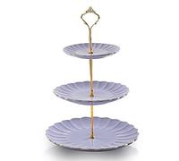 Sweejar Home 3 Tier Ceramic Cake Stand, Tiered Wedding Dessert Cupcake Stand for Tea Party Food Donut Stand Server Display (Purple)