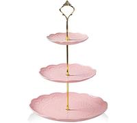 Sweejar Home 3 Tier Ceramic Cake Stand Wedding, Dessert Cupcake Stand for Tea Party Serving Platter(Rose Pink)