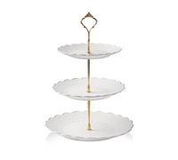 Sweejar Home 3-Tier Porcelain Cupcake Stand Serving Tray, Embossed Elegant Dessert Cake Stand Serving Stand for Tea Party, Wedding and Birthday（Embossed White）