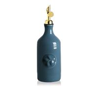 Sweejar Home 460ml Ceramic Olive Oil Dispenser Bottle, Oil Dispenser for Kitchen with Gravity Spout, Relief Opaque Vinegar Container for Evoo, Soy Sauce, 1 Pack(Fog Blue, Gold Spout)