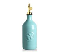 Sweejar Home 460ml Ceramic Olive Oil Dispenser Bottle, Oil Dispenser for Kitchen with Gravity Spout, Relief Opaque Vinegar Container for Evoo, Soy Sauce, 1 Pack(Turquoise, Gold Spout)