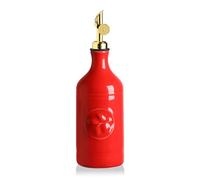 Sweejar Home 460ml Ceramic Olive Oil Dispenser Bottle, Oil Dispenser for Kitchen with Gravity Spout, Relief Opaque Vinegar Container for Evoo, Soy Sauce, 1 Pack(Red, Gold Spout)