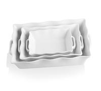 Sweejar Home Casserole Dishes for Oven, Ceramic Bakeware Set of 3, Rectangular Baking dish with Handles, Wave Edge Lasagna Pan Deep for Cooking, Cake, Dinner, Banquet and Daily Use (White)