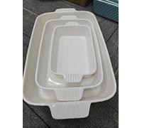 Sweejar Home Ceramic 13 x 9 Baking Pan, Cake Baking Dish for Brownie, Porcelain Striped Casserole Dishes for Oven with Handle for Lasagna, Family Dinner Set of 3(White)