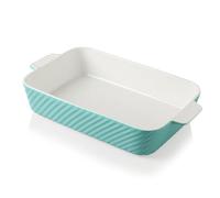 Sweejar Home Ceramic 13x9 In Baking Pan, Cake Baking Dish for Brownie, Porcelain Striped Casserole Dishes for Oven with Handle for Lasagna, Family Dinner(Turquoise)