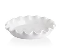 Sweejar Home Ceramic 29cm Pie Dish for Baking, Deep and Fluted Porcelain Round Pan, Non-Stick Quiche Dish for Pumpkin, Apple, With Modern Farmhouse Design (White)